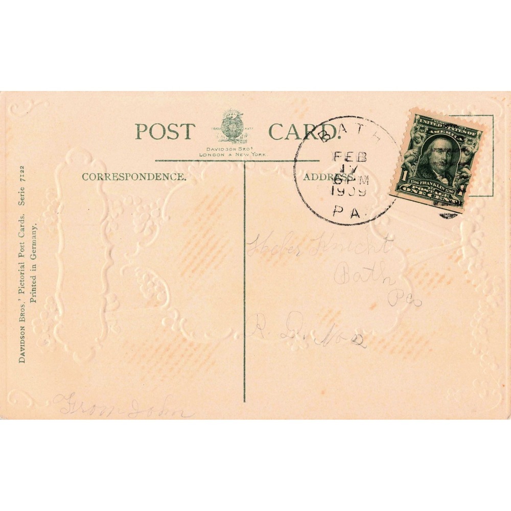 Birthday Postcard Davidson Bros 7122 Scenic Cottage Easel 1909 Embossed Germany - Picture 2 of 2